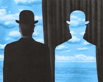 Quadro di Rene Magritte raffigurante un uomo col cappello