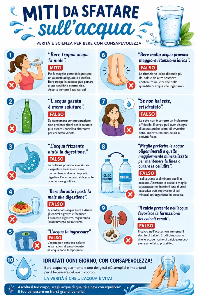 Infografica che riassume i miti da sfatare sull'acqua
