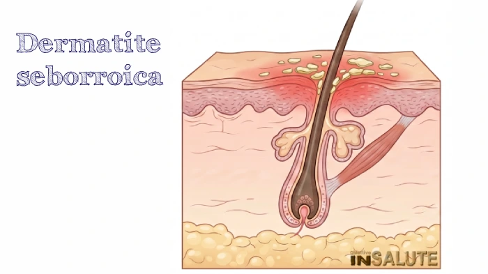 Illustrazione che rappresenta una sezione del cuoio capelluto affetto di dermatite seborroica