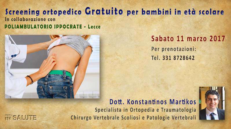 Locandina dell'evento: &quot;screening ortopedico gratuito rivolto ai bambini in età scolare&quot;