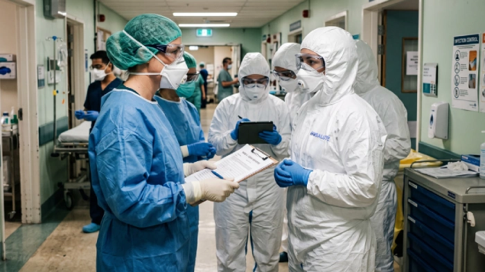 Equipe medica vestita con le protezioni antivirus