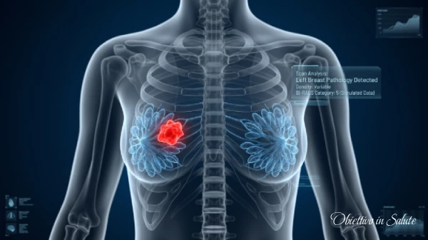 Risonanza magnetica 3D di un seno femminile con evidenza di cellule tumorale